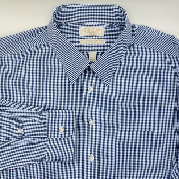 Roundtree & Yorke Advanced Gold Label Gingham Shirt Men's 18/34-35 No Iron NEW! - Picture 1 of 10